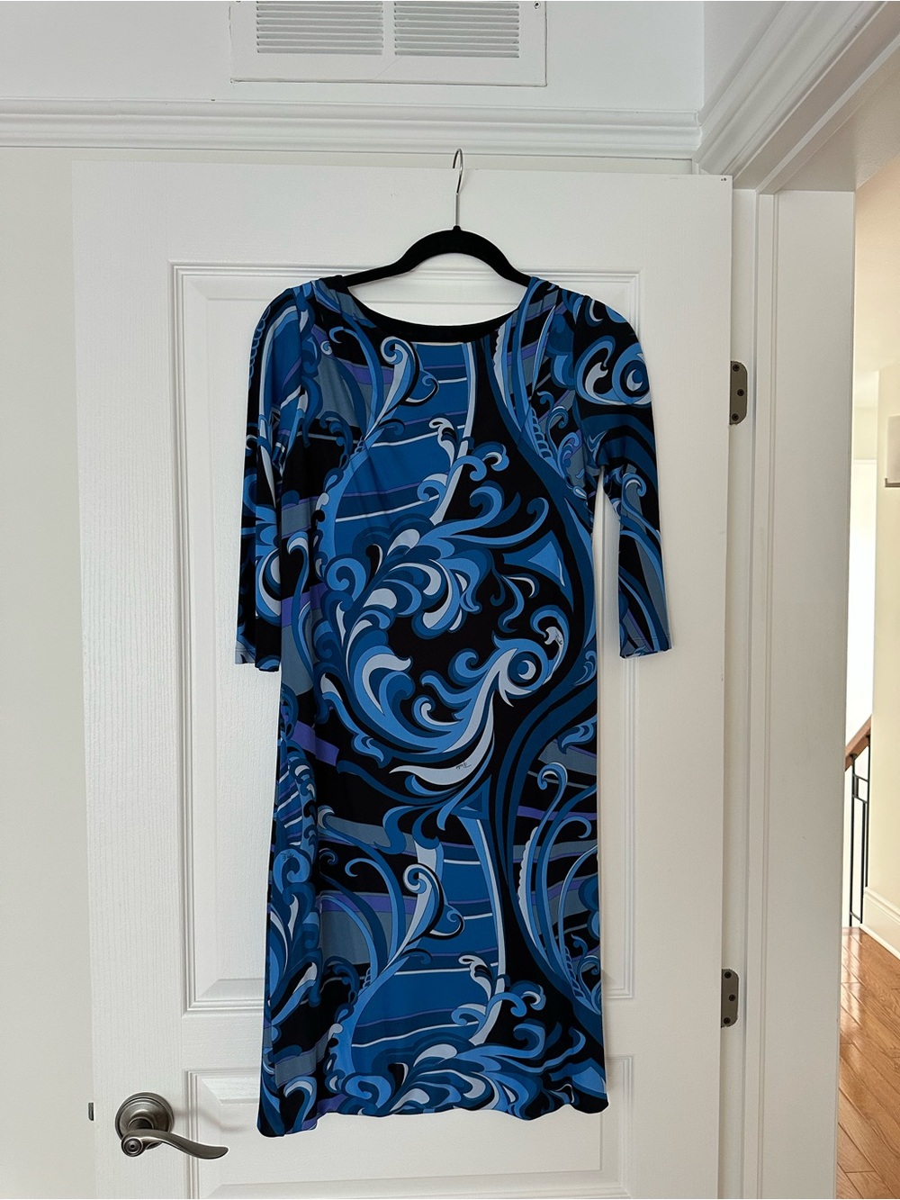 Emilio Pucci Blue & Navy Swirl Long Sleeve Dress